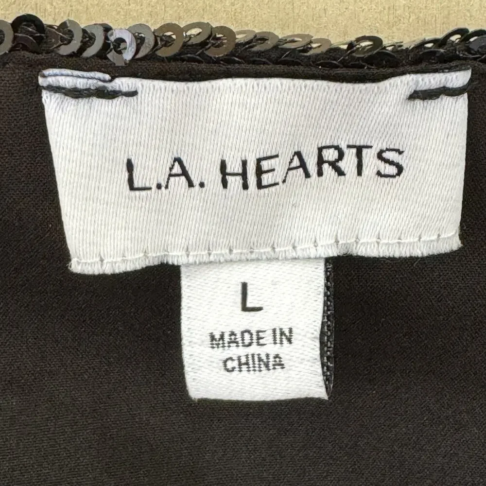 LA Hearts Sequin Sparkle Cropped Cami Top Size L NEW Black Adjustable Straps - Picture 7 of 11